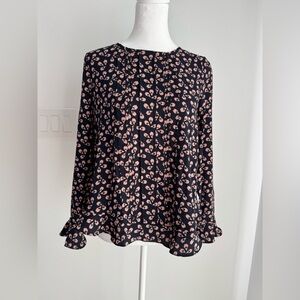 Ann Taylor Blouse Top Women’s XSP Black Floral Print Long Bell Sleeve NEW